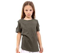 GW CLASSYOUTFIT Girls Boys Camouflage Girls Short Sleeved Print T Shirt & Shoulder Cut Plain Tops Kids Tops Ages 5-12 top Vest (Olive Green Shoulder Cut Top, 5-6 Years)