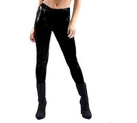 GW CLASSYOUTFIT®Ladies Women's Girls Disco Metallic Shiny Plus Sizes Pants Dance School Halloween Party Leggings Footless 8-26 (S-M 8-10, Black)