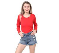 GW CLASSYOUTFIT® Ladies Womens Girls Plus Sizes Long Sleeves Tops Crew Top Basic T Shirt Round Neck TOP Tops Vests S-M to XXXL (S-M 8-10, RED)