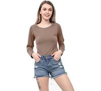 GW CLASSYOUTFIT® Ladies Womens Girls Plus Sizes Long Sleeves Tops Crew Top Basic T Shirt Round Neck TOP Tops Vests S-M to XXXL (S-M 8-10, Mocha)