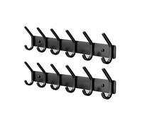 GWAAZXGZ Coat Rack Wall Mount Hooks - 15 Inch Matte Black Metal 6-Hook Organizer Wall Mounted, Modern Kids Room, Entryway & Bathroom Hanger for Beach Towels, Coats, Purses, Bags (2 Pack)
