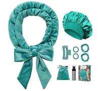 Gwabee No Heat Overnight Curl Headband, 70" Soft Ribbon Wrap for Long Hair, 9 PCS Hair Curling Rods Set - Blue Green