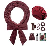 Gwabee No Heat Overnight Hair Curlers - 70" Soft Ribbon Curl Wrap with 9 Curling Rods, Headband for Long Hair Rollers - Burgundy