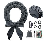 Gwabee No Heat Overnight Hair Curlers Headband, 70" Soft Ribbon Curl Wrap for Long Hair - 9 PCS Curling Rods Set - Grey
