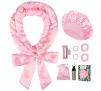 Gwabee Satin Heatless Curls Overnight Hair Curlers to Sleep In Hair Curler Rollers No Heat Hair Wrap for Curls Headband, 70" Satin Heatless Curling Rod Set for Women Long Waves Hair Volume -Pink 9PCS