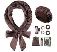 Gwabee Satin Heatless Curls Overnight Hair Curlers to Sleep In Hair Curler Rollers No Heat Hair Wrap for Curls Headband, 70" Satin Heatless Curling Rod Set for Women Long Waves Hair Volume -Brown 9PCS