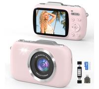 GWAEPU 4K Compact Digital Camera: 64MP Point and Shoot Cameras for Photography 18X Zoom Portable Small Vlogging Digicam with 32GB TF Card 2 Batteries for Beginners Teens Students Pink