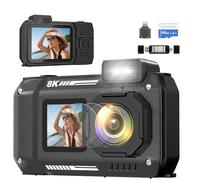 GWAEPU 8K Digital Underwater Camera for Adults: 18X Zoom, 33ft Robust Dustproof Waterproof Cameras - HD Dual Screens with Auto Focus SOS Selfie 64GB Card for Outdoor Snorkelling Diving