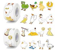 GwaOery 500PCS Duck Stickers Roll, Cartoon Animals Duck Decals Thank You Stickers Waterproof Vinyl Aesthetic Sticker for Water Bottle Laptop Skateboard Luggage Car