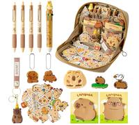 GwaOery Capybara Stationery Set - Multi-Layer Pencil Case Multifunctional Pencil Pouch Large Capacity Case with Zip Include Capybara Pens Keychains Sticky Notes for Office Kids School Supplies