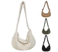 GwaOery Corduroy Crescent Bag Women's Casual Messenger Crossbody Shoulder Dumpling Bag for Women with Adjustable Strap Versatile Daily Commuter Purse, White