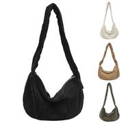 GwaOery Corduroy Crescent Bag Women's Casual Messenger Crossbody Shoulder Dumpling Bag for Women with Adjustable Strap Versatile Daily Commuter Purse, Black