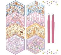GwaOery DIY 3D House Stickers Make Your Own Supermarket Restaurant Scene Sticker with Tweezers Cute Cartoon Animal Scene Stickers Therapy for Relief Stress Pass The Time