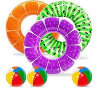GwaOery Inflatable Swim Rings with Beach Balls Fruits Thicken Pool Rubber Ring for Adults Swimming Pool Summer Beach Water Party Float Toy Enjoy Hawaiian Summer Party Water Fun Game