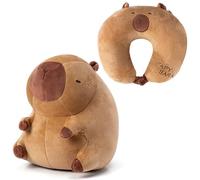 GwaOery Kids Travel Pillow with Capybara Plush 2-in-1 Sleep and Play Companion Soft U-Shaped Memory Foam Neck Pillow Comfortable Travel for Adult Children Airplane Camping Car Office Sleeping