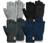 GwaOery Winter Thermal Fingerless Gloves Men, 4 Pairs Half Finger Gloves Warm Touch Screen Gloves Thickened Thermal Knitted for Men Women Typing Working Running Biking Driving Outdoor Activities