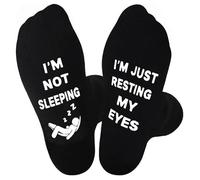 GWAWG 1 Pair Black Socks for Men, Novelty Socks for Men Gifts for Dad Grandpa, Unisex Cotton Calf Socks (UK, Alpha, One Size, Regular, Regular, I'm not sleeping, I'm just resting my eyes.)