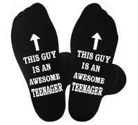 GWAWG 1 Pair Black Socks for Men, Novelty Socks for Men Gifts for Dad Grandpa, Unisex Cotton Calf Socks (UK, Alpha, One Size, Regular, Regular, This guy is an awesome teenager)
