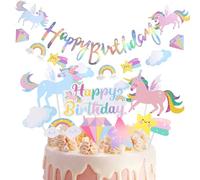 GWAWG 10-Piece Unicorn Cake Topper Set, Rainbow Star Cloud Cupcake Toppers for Kids & Women's Birthdays