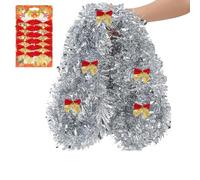 GWAWG 10M Halloween Christmas Silver Tinsel Ribbon With 12PCS Red Bows,Metallic Silver Garland Xmas For Tree Decoration For Stairs Home Wreath Wedding Xmas Party Supplies Christmas Decor