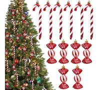 GWAWG 12 Pcs Red Glitter Candy Canes and Round Candy Ornaments, Christmas Tree Decorations, Hanging Festive Sweet Treats for Xmas Home Party Decor