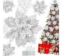 GWAWG 16PCS Poinsettia Christmas Decorations, 14CM Glitter Artificial Flowers with Clip, New Year Wedding Wreath Home Party Decor Xmas Tree Ornaments
