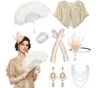 GWAWG 1920s Flapper Great Gatsby Accessories Set,Great Gatsby Accessories Women,Roaring 20's Theme Set,Ladies Charleston Fancy Dress Up Set for Women Christmas Carnival Halloween (champagne gold)