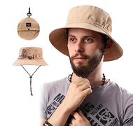 GWAWG 1PCS Bucket Hat for Women Mens Packable Sun Hat Women Waterproof Nylon Foldable Travel Beach Hat Wide Brim UV Protection Summer Hat (Khaki)