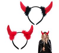 GWAWG 2 Pcs Red Black Devil Horns Headband for Men and Women Girls Demon Hair Bands Devil Horns Headband for Halloween Accessories Fancy Dress Cosplay (Style 1)