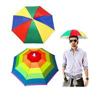 GWAWG 2 PCS Umbrella Hat Head Umbrella Adult Kids with Elastic Band Rainbow Watermelon Pattern for Outdoor Fishing Golf Activities