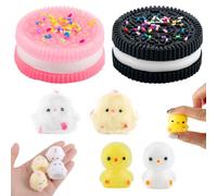 GWAWG 2Pcs Biscuit Stress Relief Toys, Squishy Biscuit Yoyo and 4 Mini Chick Squishy, Mochi Animals, Soft Anti-Anxiety Sensory Fidget Toys for Kids Adults, Autism and Montessori Play