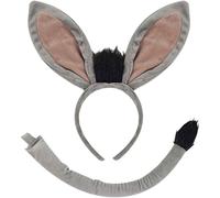 GWAWG 2pcs Donkey Ears and Tail Costume Set,Grey Donkey Ears Headband and Long Grey Donkey Tail,Fancy Dress Accessory Set,Donkey Animal Costume Accessories for Halloween Carnival Cosplay Theme Party