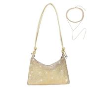 GWAWG 2PCS Gold Rhinestone Crossbody Bag For Ladies And Sparkly Necklace,Black Evening Bag,Gold Clutch Bag,Handbags Purses For Women Party Dances Bridal (gold shoulder bag and long necklaces)