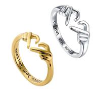 GWAWG 2PCS Hug Rings for Women Adjustable Promise Rings for Women Friendship Rings Gold Silver Heart Design Engagement Ring Gift for Wife Girlfriend Mother Sister Best Friend with Jewellery Box
