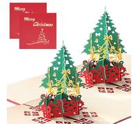 GWAWG 2Pcs Pop Up Merry Christmas Greeting Card, 15cmx15cm Christmas Tree Cards with Envelopes, Handmade Novelty Xmas Card for Family Friends Winter Holiday New Year