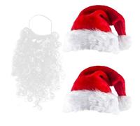 GWAWG 2Pcs Santa Hats with Santa Beard, Deluxe Christmas Hat and Beard for Adult, Thicken Comfortable Velvet Santa Hat, Bulk Plush Xmas Santa Claus Hats for Christmas New Year Party Novelty Costume