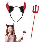 GWAWG 2PCS Sequin Devil Horns Headband and Pitchfork, Demon Cosplay Hair Hoop Accessories Set, for Fun Fancy Dress Parties, Masquerade Carnival Halloween