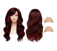 GWAWG 2PCS Vampire Wig Women Long Straight Black and Red Wig, Gothic Wicked Costume Accessories with Hairnet, for Women Halloween Daily Party Carnival