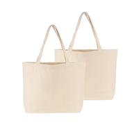 GWAWG 2Pcs White Reusable Canvas Tote Bags, Cotton Shopping Long Handle Fabric Bags Ideal for Adult Kid School Shopping Embroidery Printing