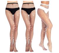 GWAWG 3 Pack Rhinestone Fishnet Tights for Women, Stretchy Sparkly Diamond Fishnet Stockings, for Dancing Party Holiday
