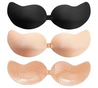 GWAWG 3Pairs Women's Strapless Push Up Bra,Adjustable Clear Straps,Lightweight Breathable Black Strapless Bra,Seamless Invisible Support,Push-up Strapless Bra for Daily Wear
