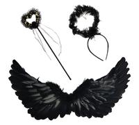 GWAWG 3PCS Angel vlack Wings and Halo,Angel Costume Fairy Wings,3PCS Black Angel Wings Fallen Angel Wings Costume,Black Fairy Angel Wings Fallen Angel Wings for Adult Halloween Christmas Party