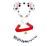 GWAWG 3Pcs Dalmatian Costume Accessories Set, Include Dog Ear Headband, Velvet Choker and Tail for World Book Day, Halloween, Party, Animals Cosplay (White)