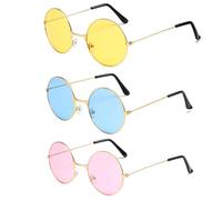 GWAWG 3PCS Hippie Glasses,Hippy Specs Sunglasses,Sunglasses for Hippie Fancy Dress Accessory, Round Sunglasses with Metal Frames Retro Hippie 60's 70's Style Circle Glasses