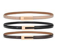 GWAWG 3PCS Ladies Adjustable Leather Belts,Women's Accessories Skinny Belt,Dresse Jeans Buckle Thin Waist Belt,Skinny Belt with Metal Buckle for Women Ladies Jeans Dresses Suit Coat