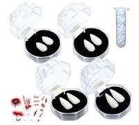 GWAWG 4 Pairs Vampire Fangs Fake, with Adhesive Glue & Scary Bite Scar Tattoos,Halloween Costume Accessories Party Props(13 mm, 15 mm, 17 mm, 19 mm)