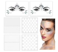 GWAWG 4 Pcs Fish Scale Stencil Makeup Checked Stencil and 2 Pcs Glitter Gemstone Face Tattoo Stickers, Rhinestone Face Glitter, Temporary Tattoo for Birthday