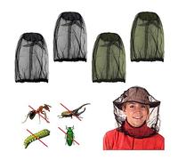 GWAWG 4 PCS Midge Head Net Nylon Mosquito Head Net Cover Fine Mesh Insect Netting for Travelling Hiking Camping Climbing,Black and Green