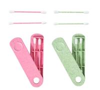 GWAWG 4 PCS Reusable Cotton Buds Reusable Swab Double-Ended Spiral with 2 Travel Holder Green and Blue for Ear Cleaning Make Up,ect