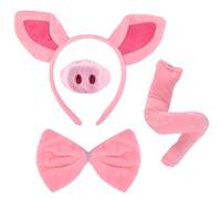 GWAWG 4-Piece Pig Costume Set, Pink Animal Pig Ear Headband, Faux Pig Snout Pig Rolled Tail Bow Tie Pig Ears Headband Cosplay Party Accessories for Carnival, Halloween, Children's Birthday Party
